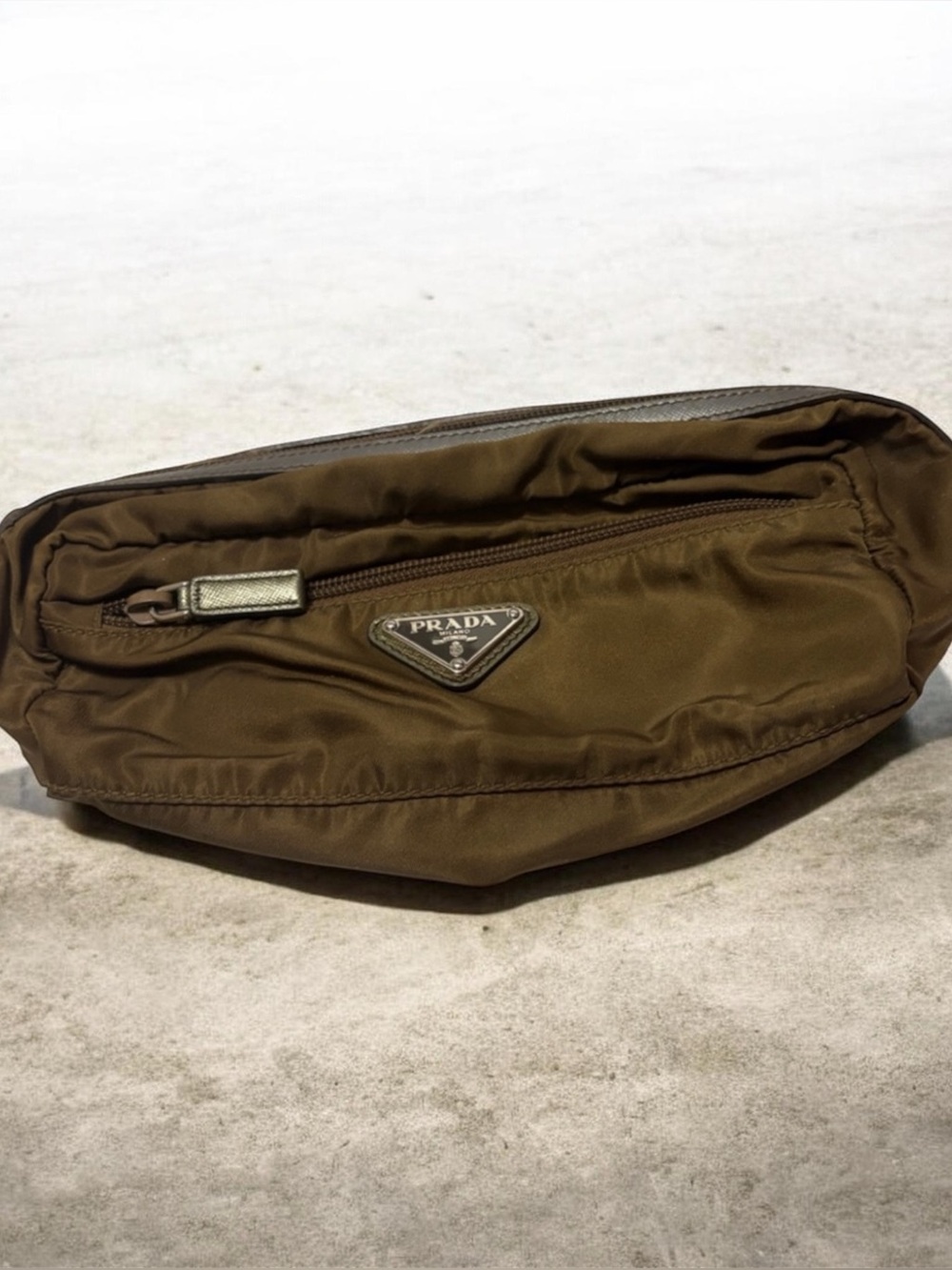 Prada Brown Nylon Belt Bag with Triangle Logo